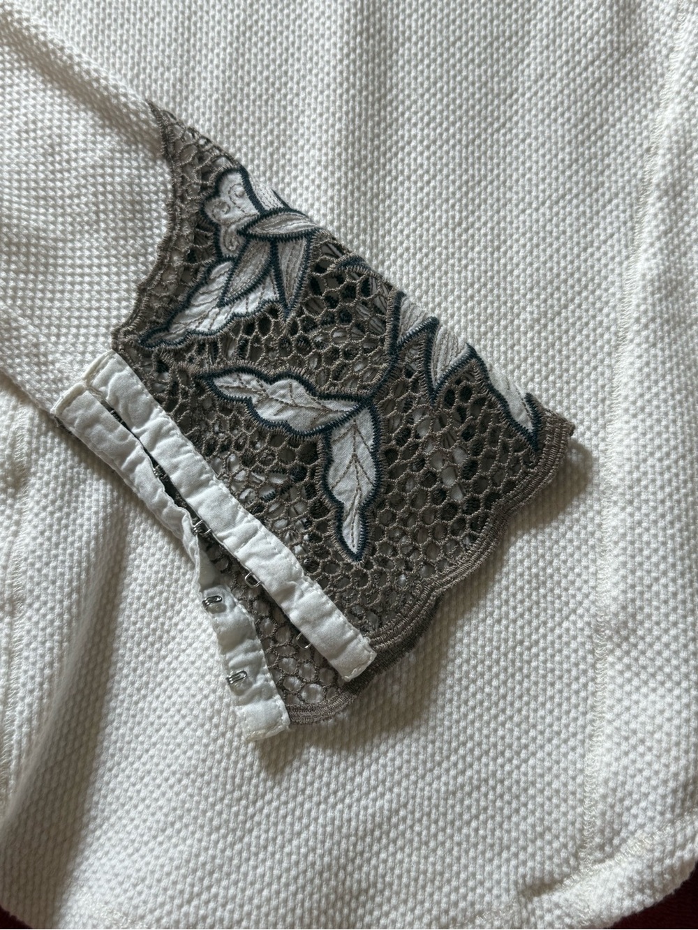 Free People Cream Thermal Scoop Neck Top with Embroidered Bell Cuffs - Picture 5 of 6